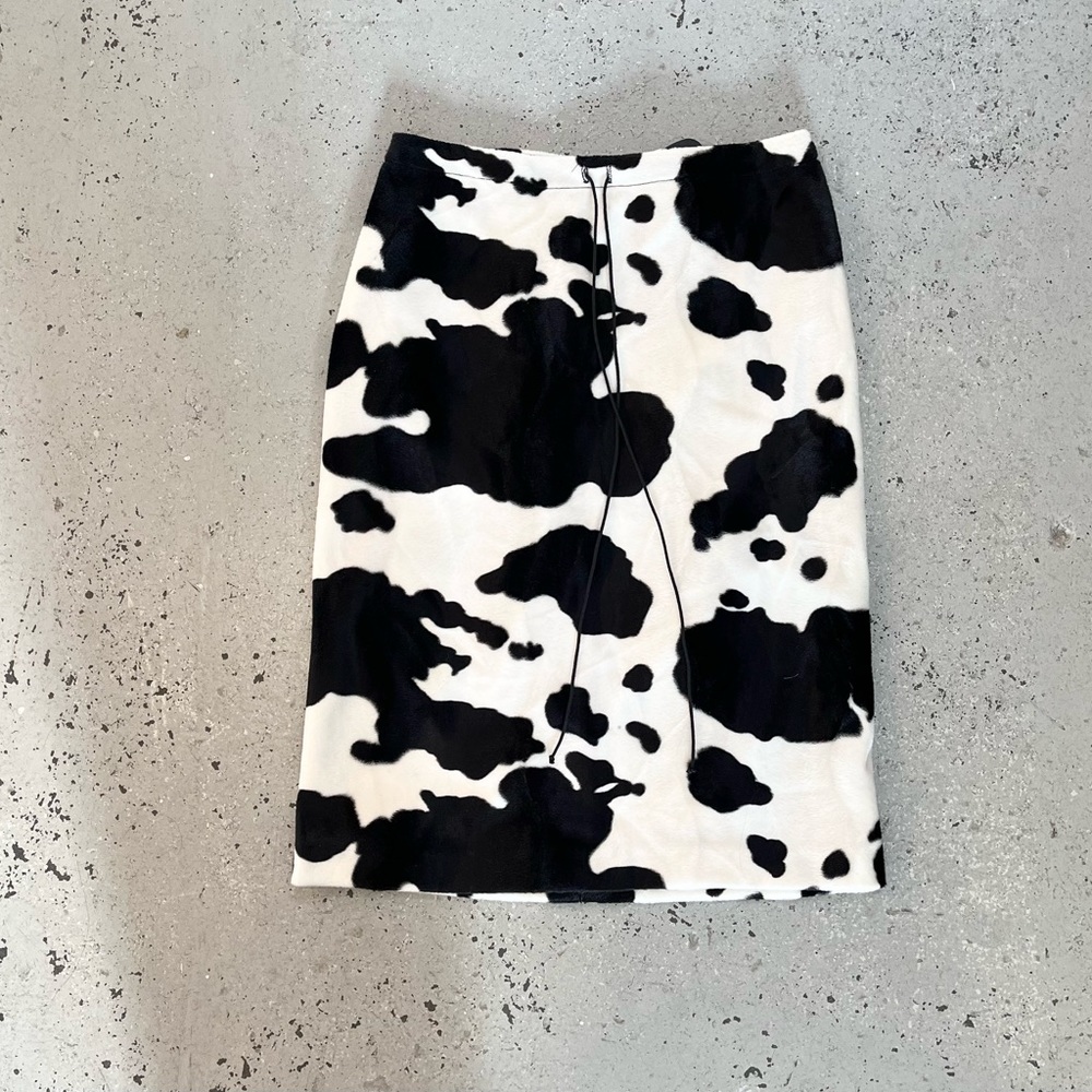 Vintage 90s BETSY JOHNSON Skirt Felt Cow Print sz 8